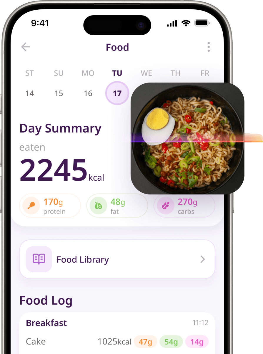 TAOS app: food and nutrition screen